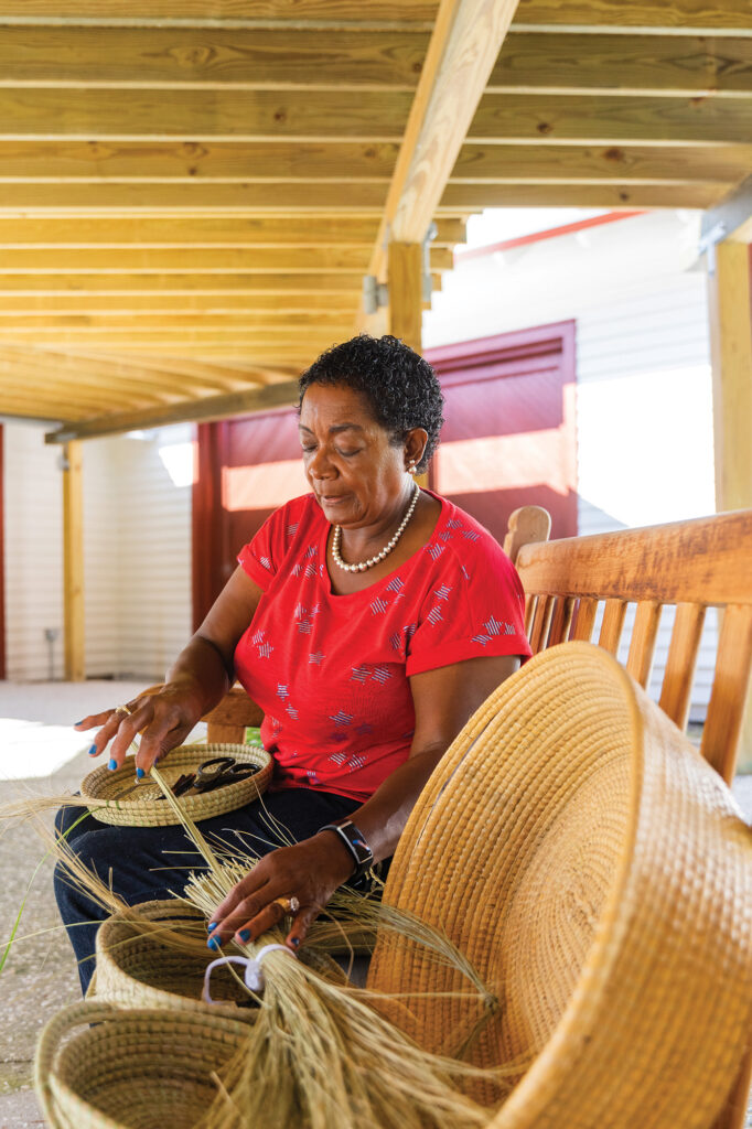 Yvonne Grovner weaving basket