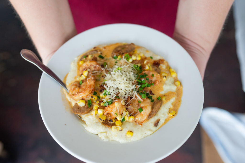 Shrimp and grits dish at cooking competition.