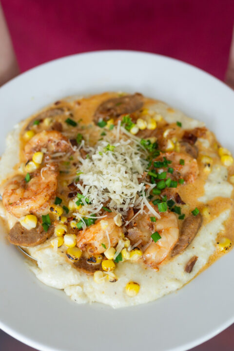 Shrimp and grits dish at cooking competition.
