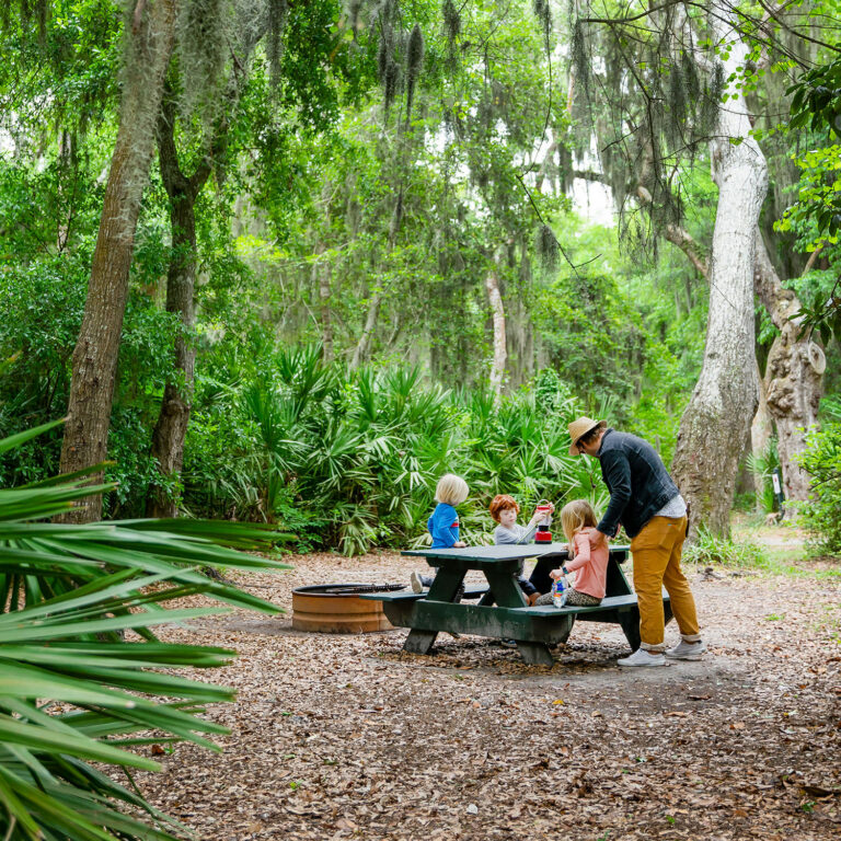 Family at campsite on Jekyll Island