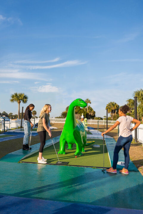 Group of kids playing mini golf on Jekyll Island